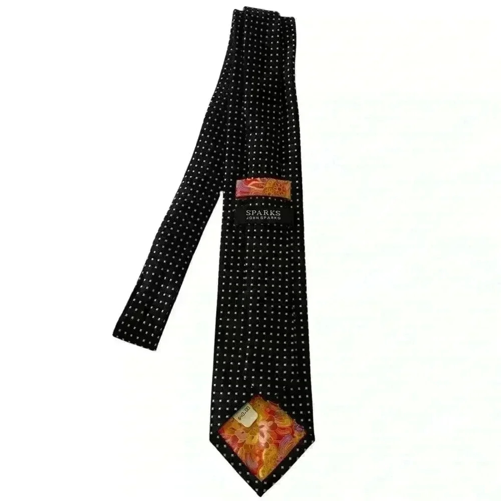 SPARKS John Sparks men’s neck tie black white silver dot handmade 100% polyester